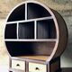 Vintage round cabinet in rattan and acacia