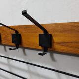 Vintage wall mounted teak and metal coatrack