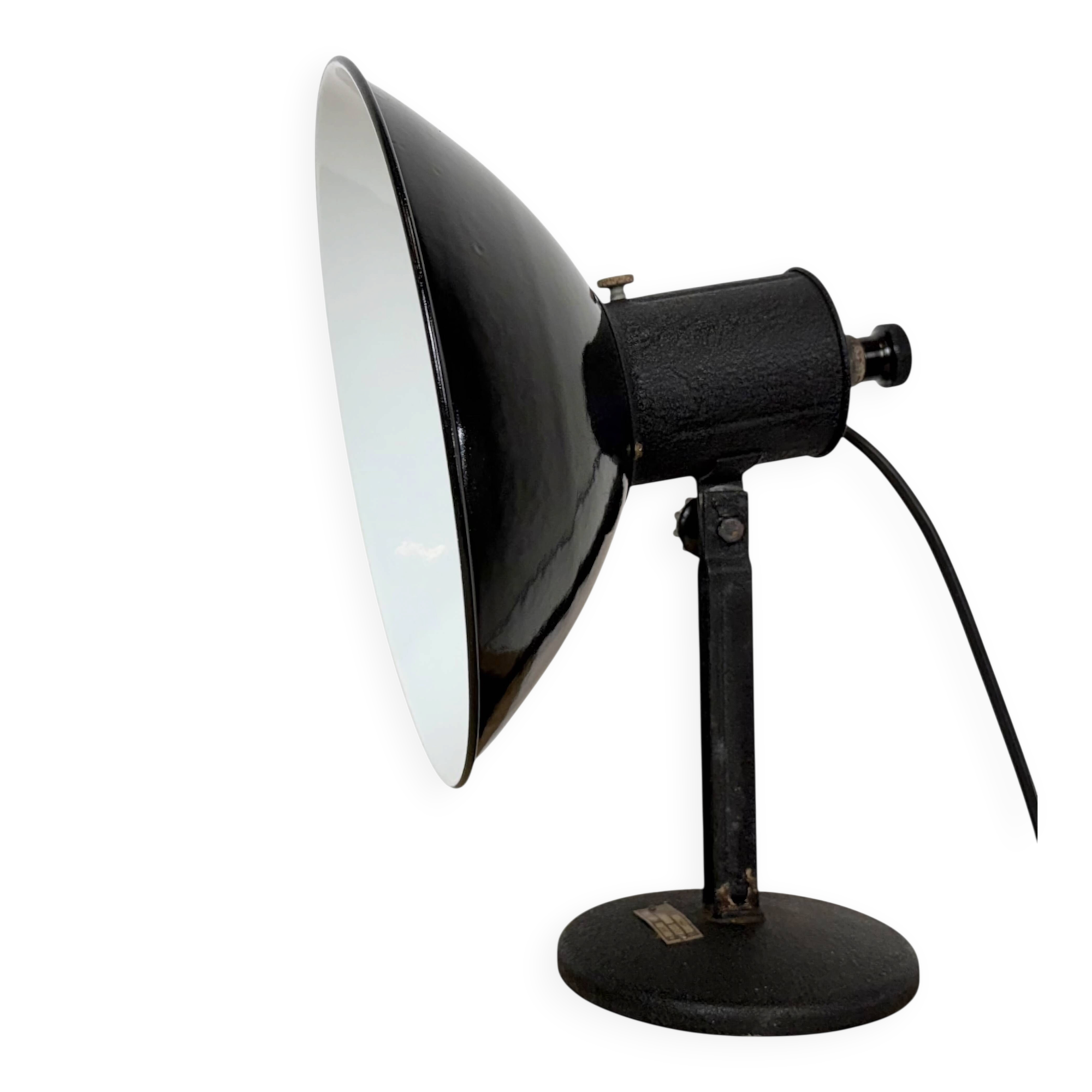 Vintage Industrial Black Enamel Table Lamp from EB, 1950s