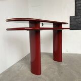 Red lacquered console and its mirror from the 80s