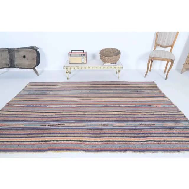 Tapis kilim turc vintage en laine et coton violet noué à la main