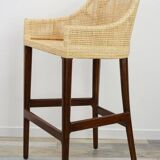 Wooden and rattan bar stool, France