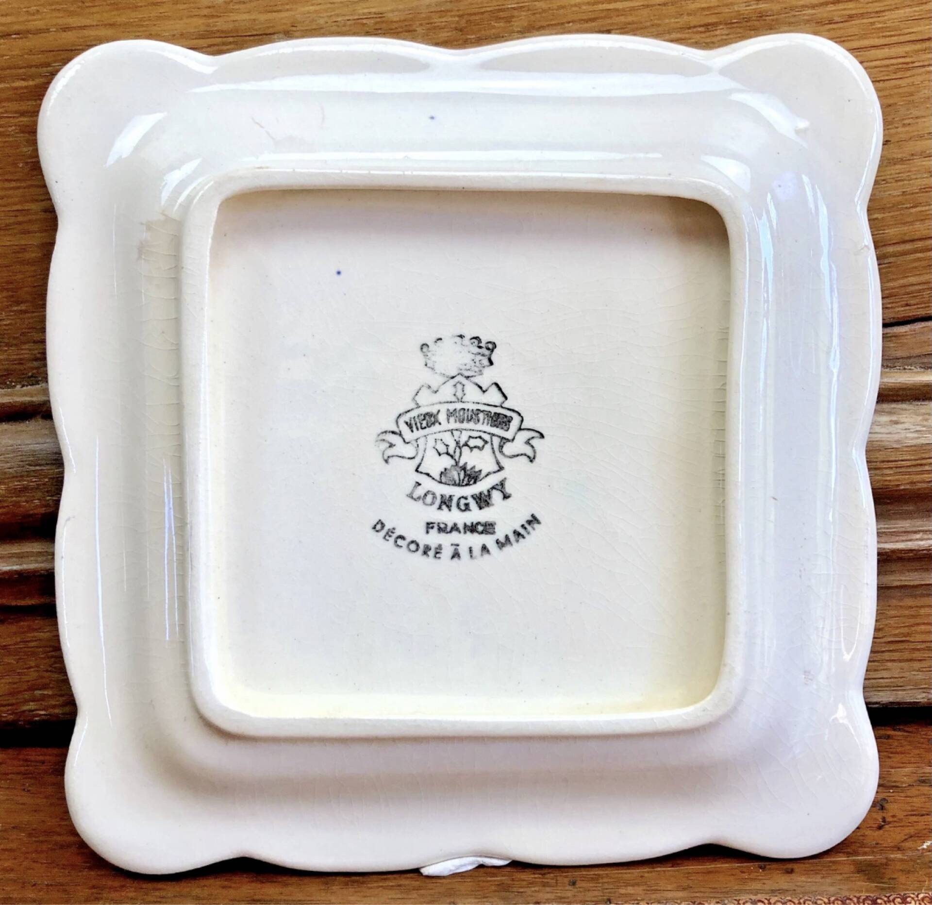 9 old square plates for cake, dessert, and aperitif from Longwy Moustier.