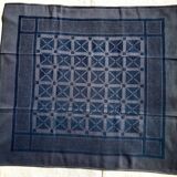 JV monogrammed navy blue checkered table service
