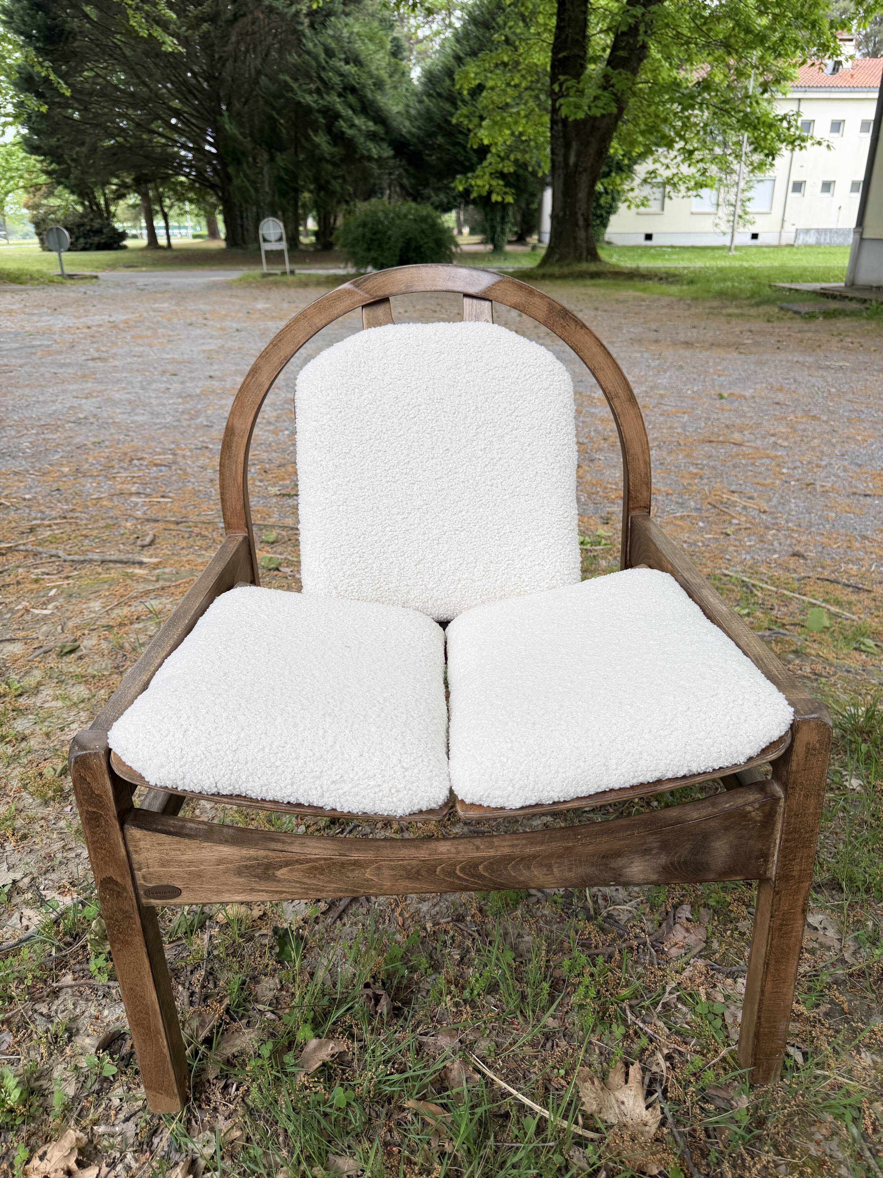 Fauteuils et table Argos restauré bouclette écru