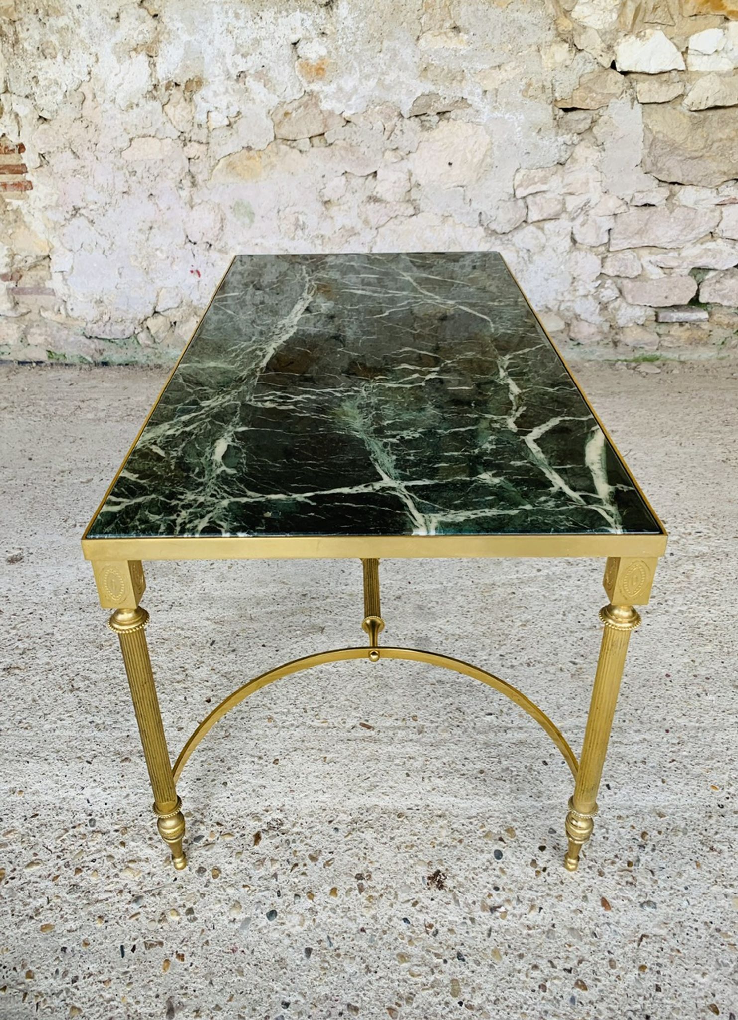 Mid-century coffee table in green marble and brass, 1960s