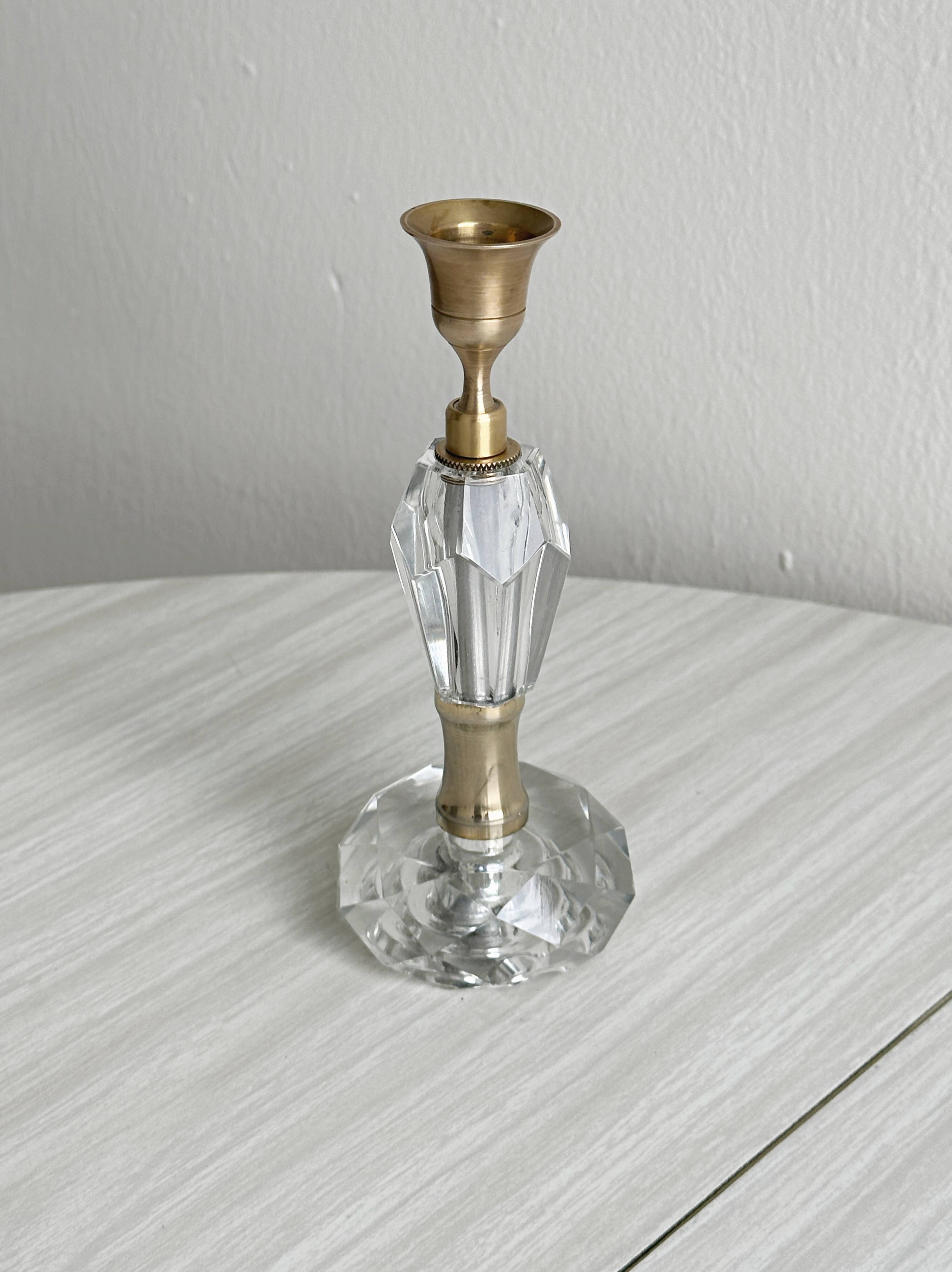Vintage crystal and brass candlestick