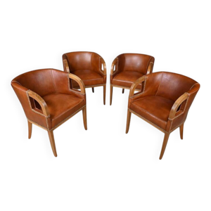Suite de 4 fauteuils - cuir