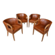 Set of 4 Art Deco armchairs in walnut and leather – 1940