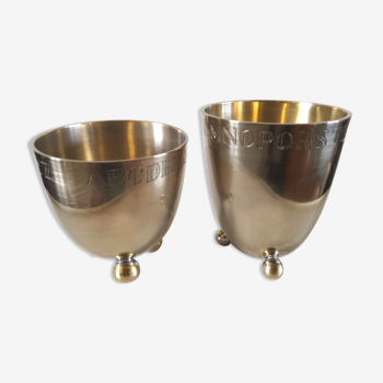 Pair of timpani with silver metal alphabet design 50s