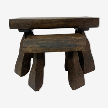 Set of 2 solid wood brutalist side tables , 1970’s