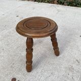 Vintage tripod low stool with carved solid wood legs
