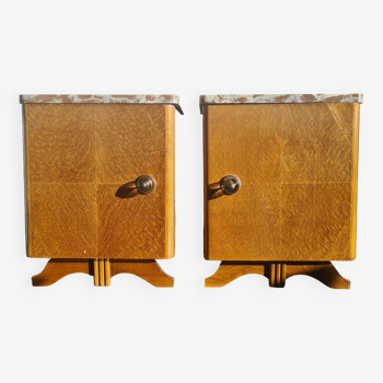 Paire tables de chevet retro marbre et bois