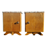 Pair of retro marble and wood bedside tables