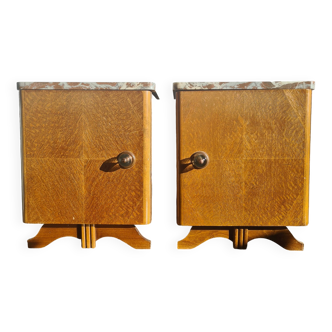 Pair of retro marble and wood bedside tables