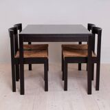 Vintage dining set, 4 chairs, extendable dining table, rope seating, 1970s