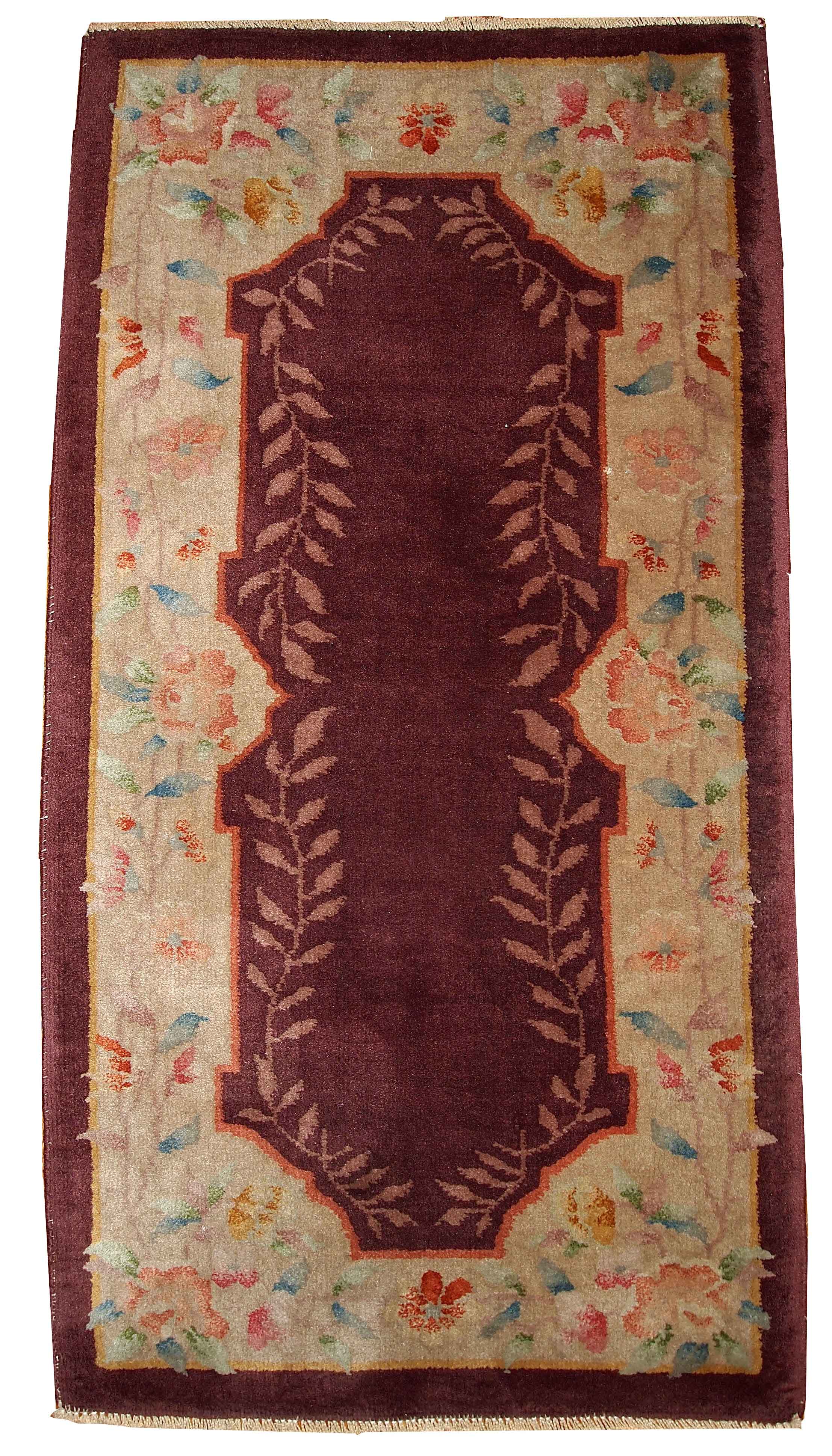 Antique Chinese carpet Art Deco handmade 67cm x 121cm 1920