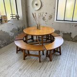 Set of round table and 4 rounded benches, 1950