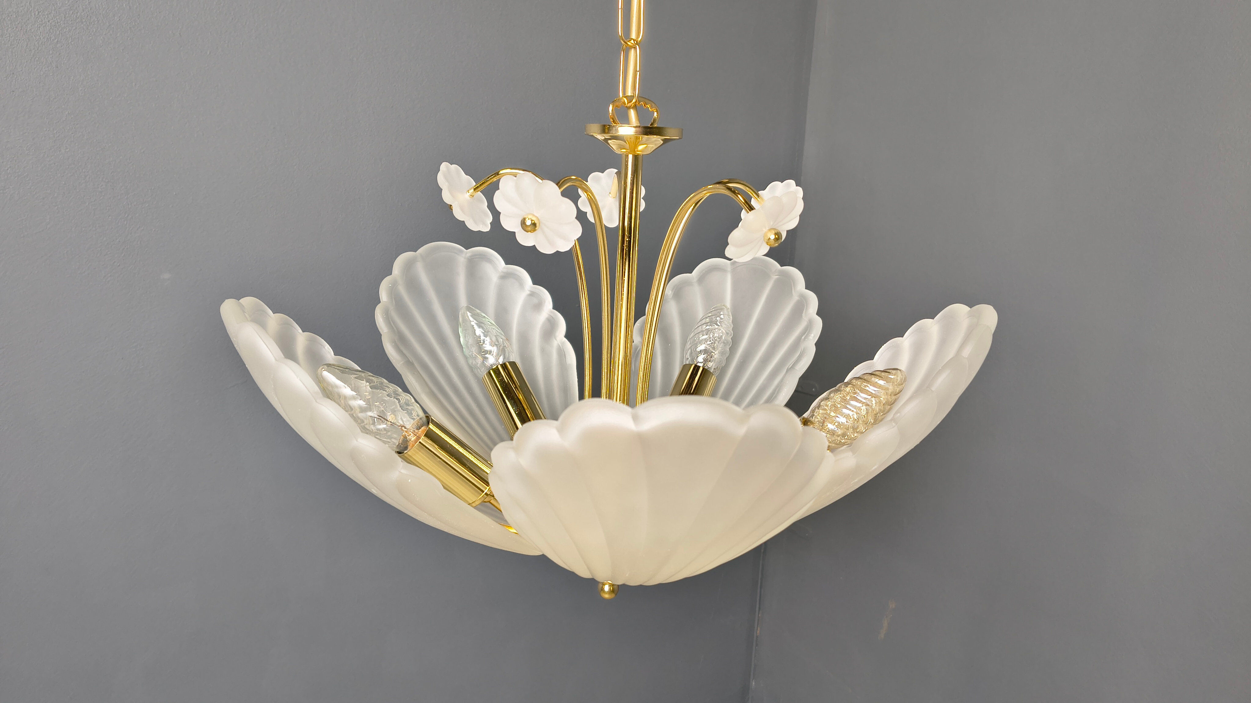 Vintage Italian glass and brass chandelier, 1970s