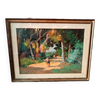 Oil painting on hardboard, tuscan woodland landscape, claudio da firenze