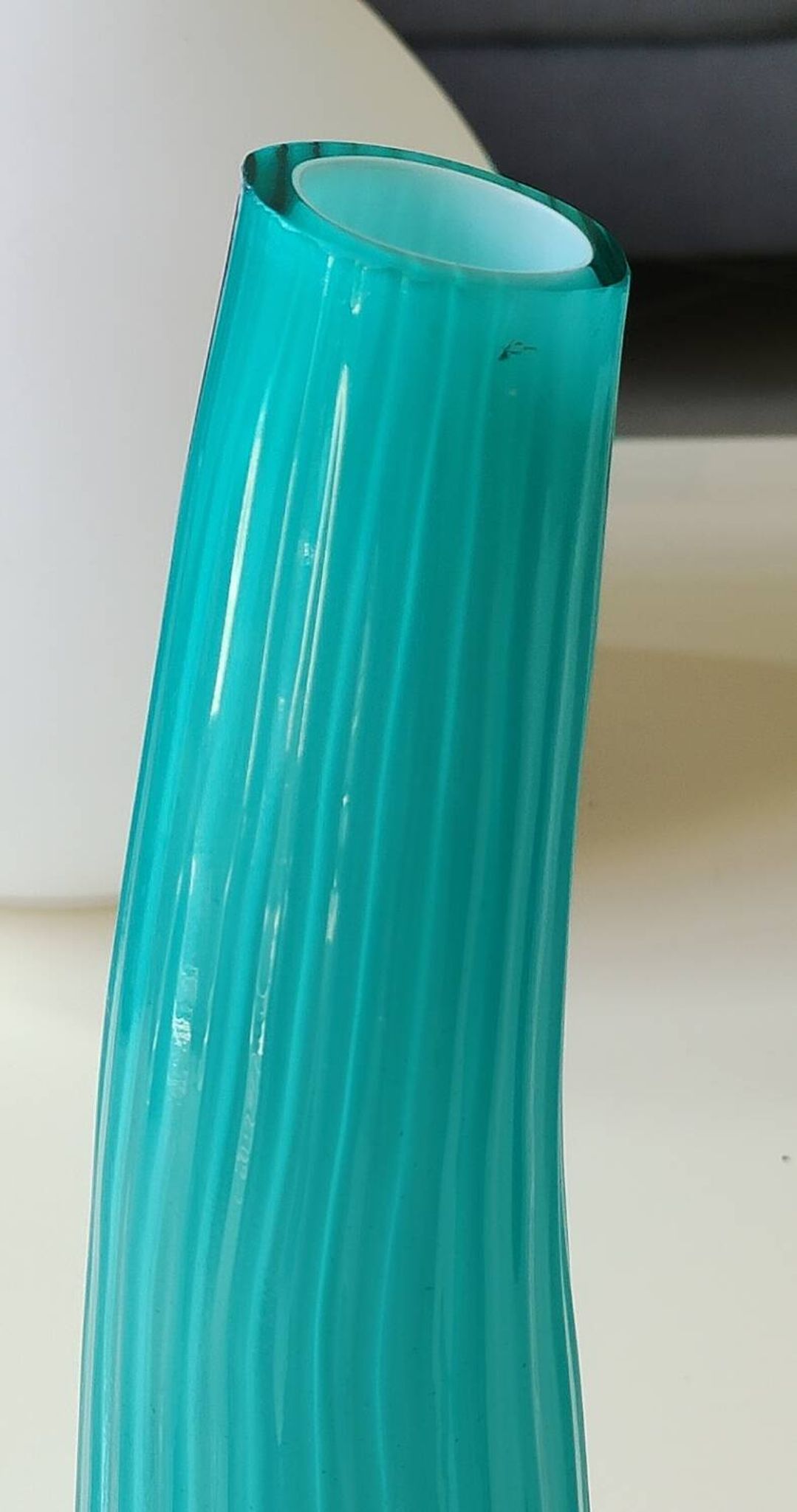 Design Horn/Curved Vase with Ribbed Effects. Turquoise Blue