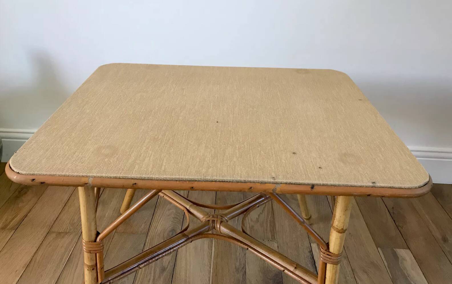 Table basse en rotin et bambou années 60