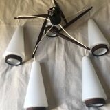 Scandinavian 5-light teak and opaline chandelier