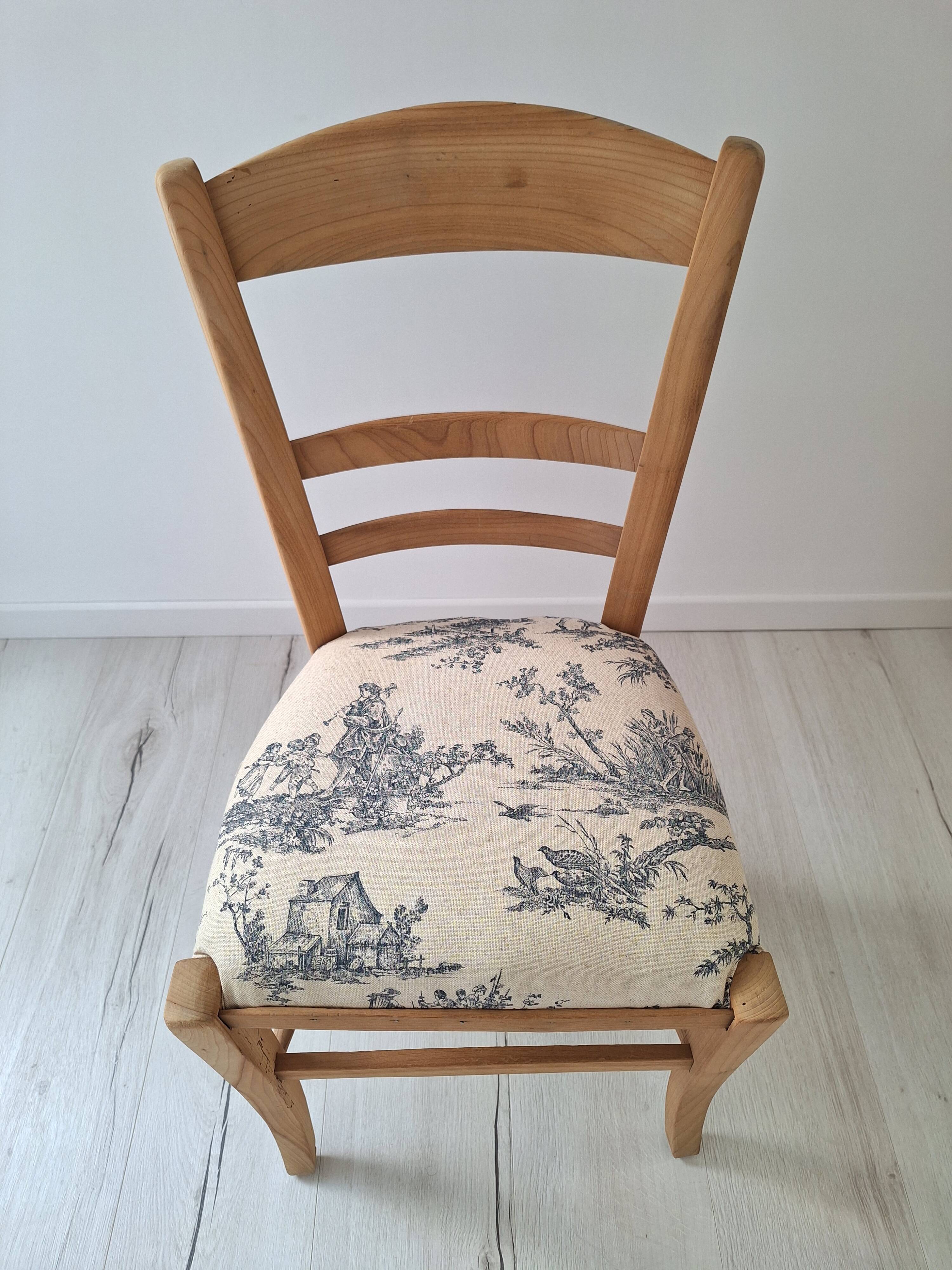 Chaise de campagne en toile de Jouy bleu