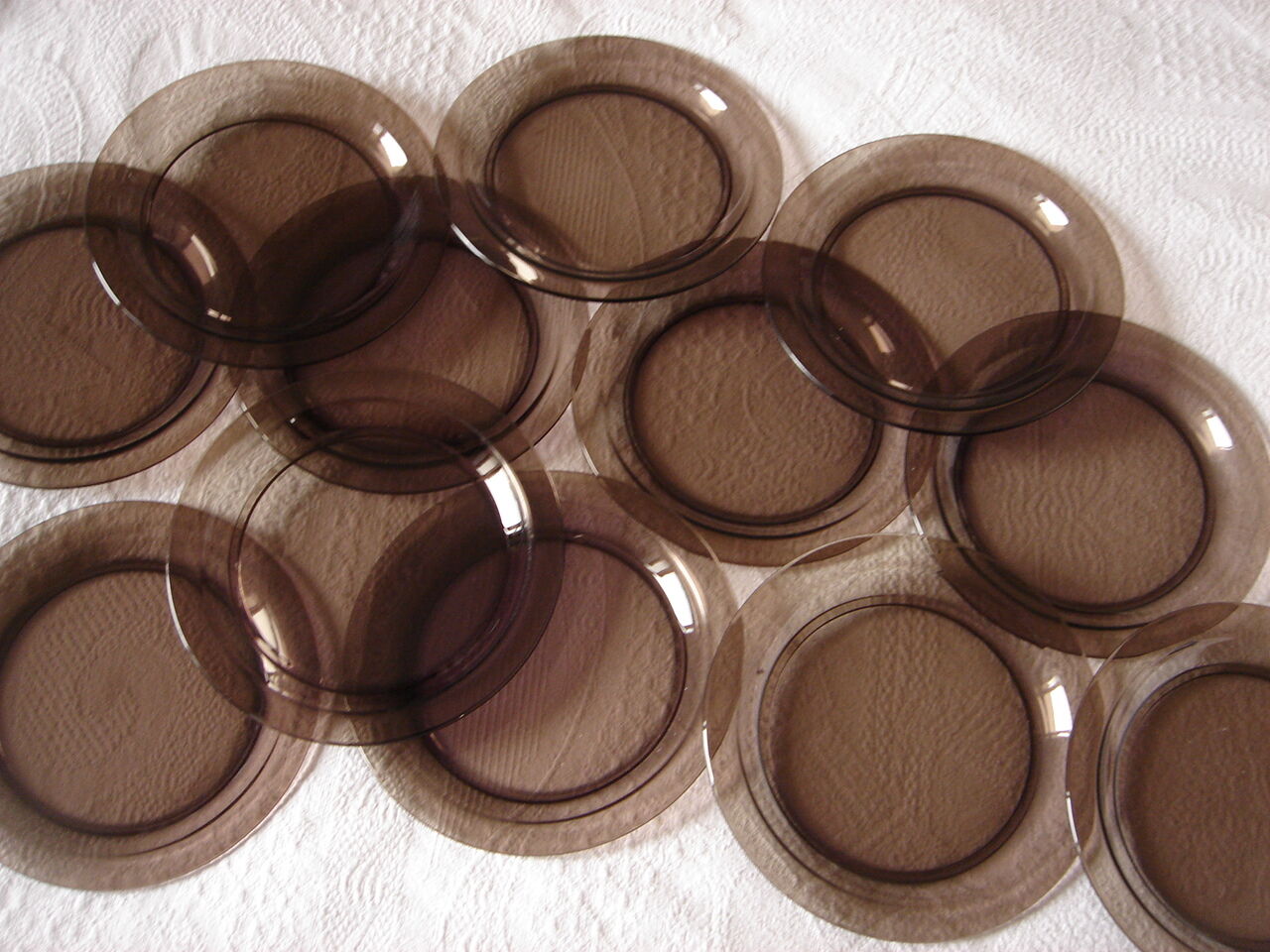Lot 12 plates Vereco Glass soaked brown vintage brown