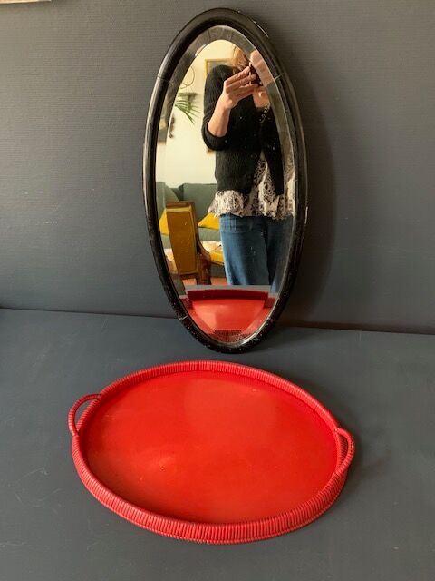 Old oval mirror 30s black wood