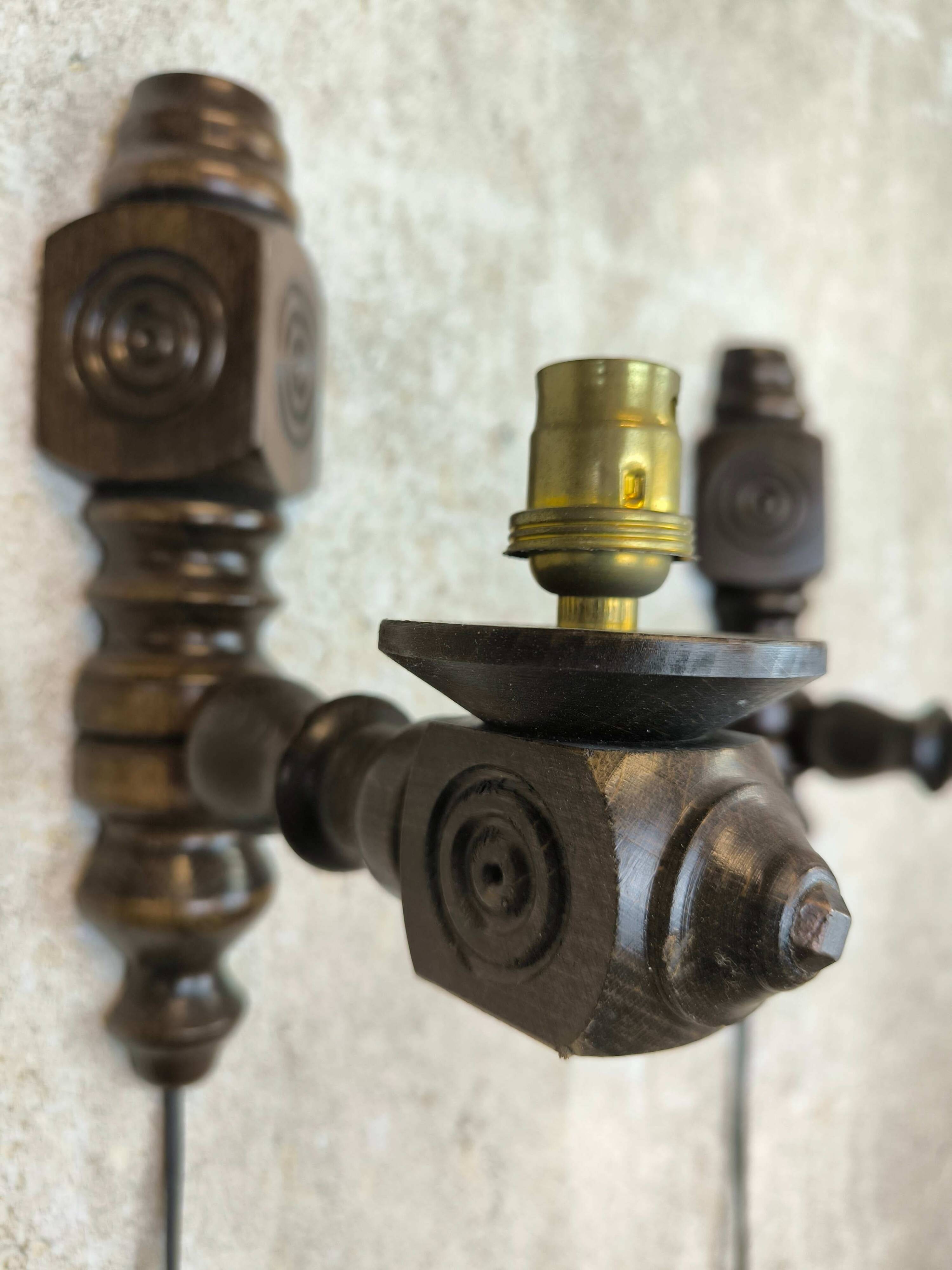 Pair of vintage wooden wall lights