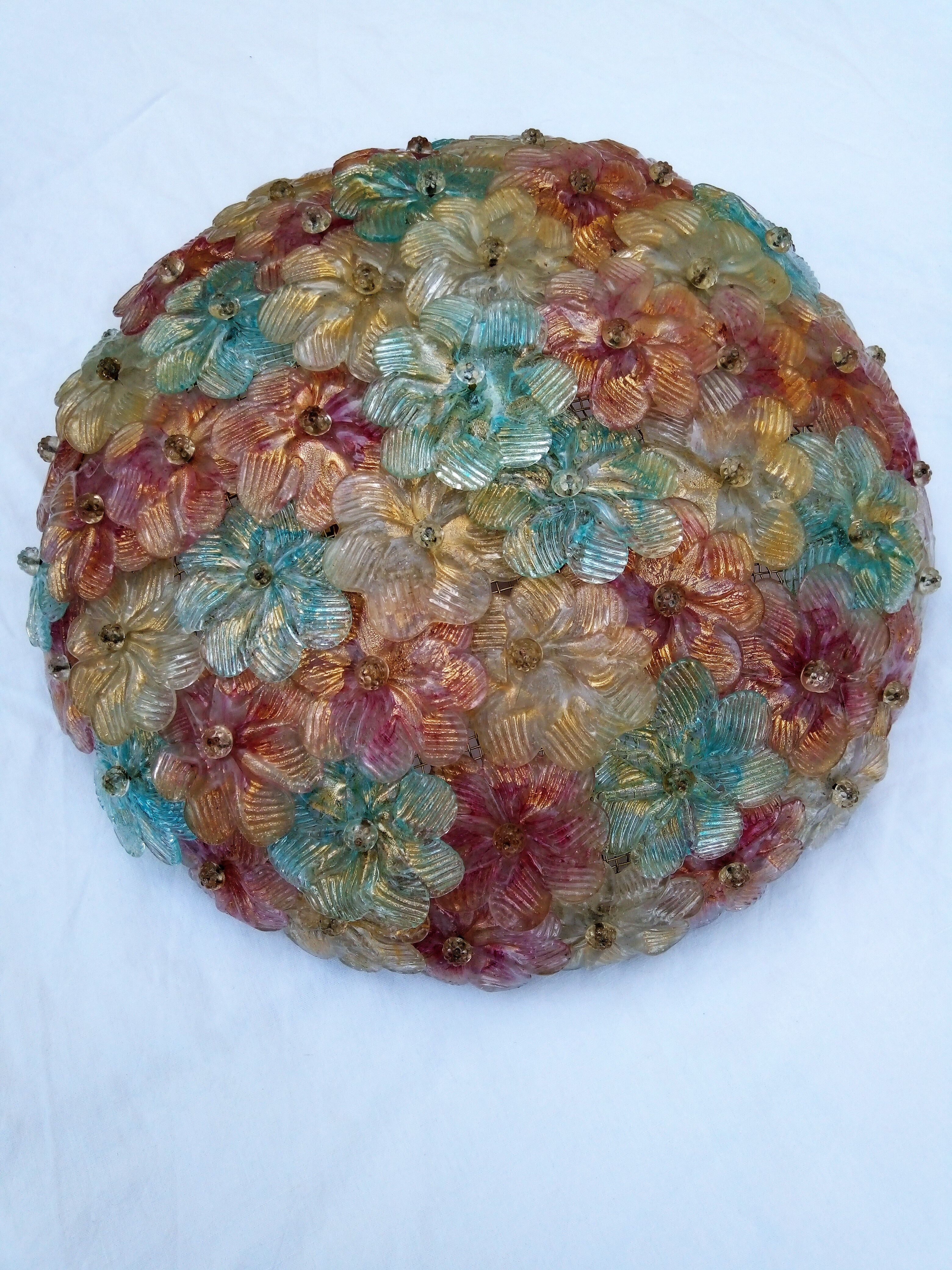 Glass ceiling in glass flowers. Murano 60/70 Barovier & Toso