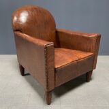 Leather art deco club chair from france, early 1900