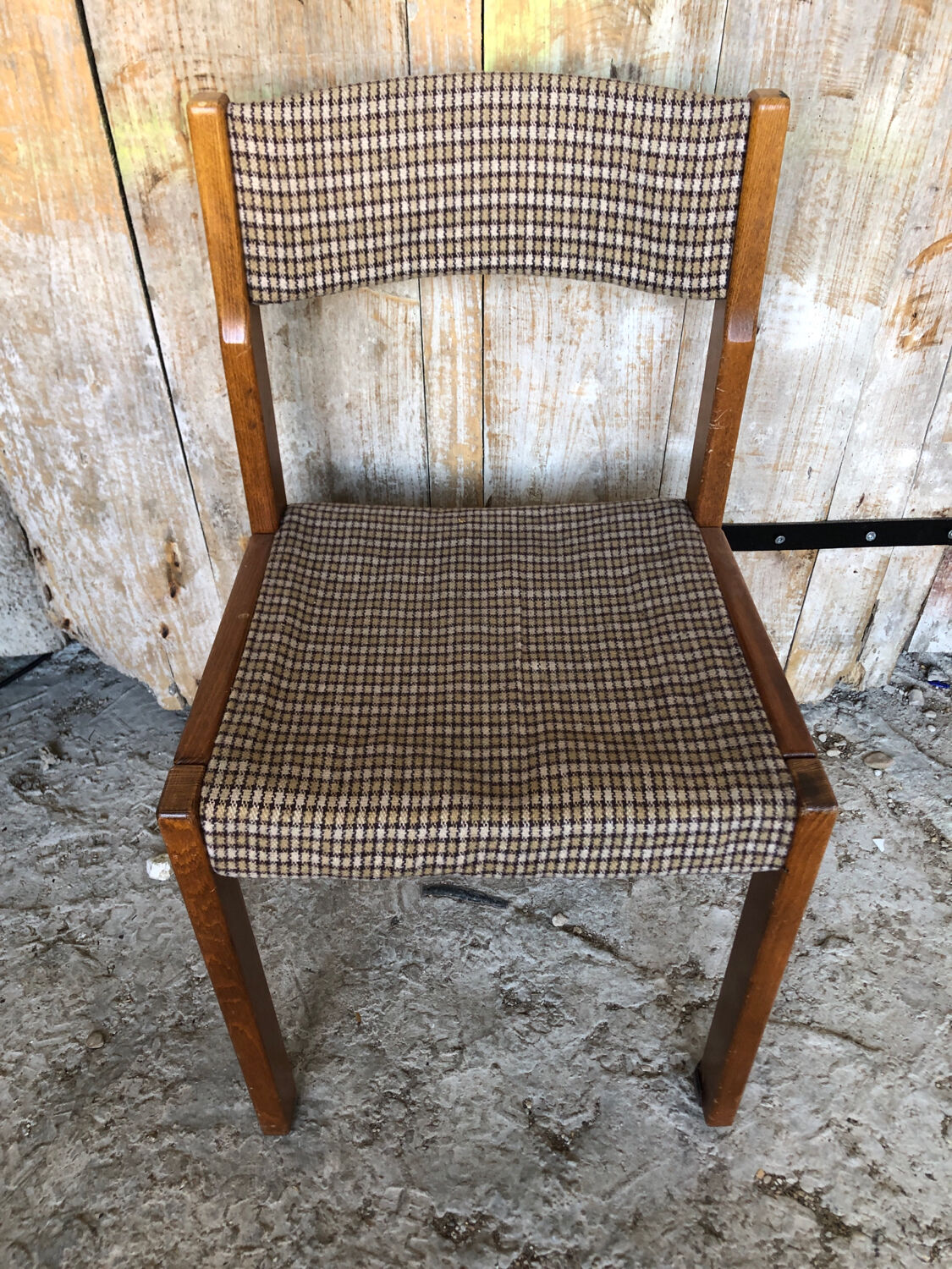 Set of 3 vintage 60s wooden fabric and tile chairs