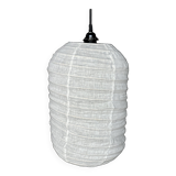 Small Japanese-style natural rattan and linen pendant lamp in the shape of a lantern H50 D30