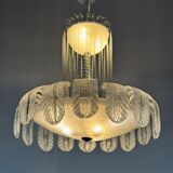 Lustre fontaine vénitien en verre de Murano incolore vert 1940