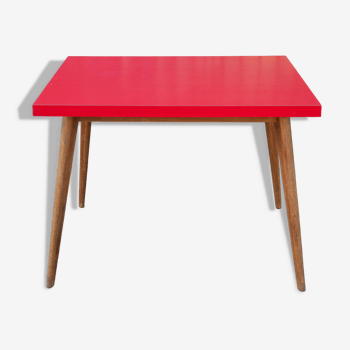 Vintage bistro table, wooden table and red formica feet compass, kitchen, countryside