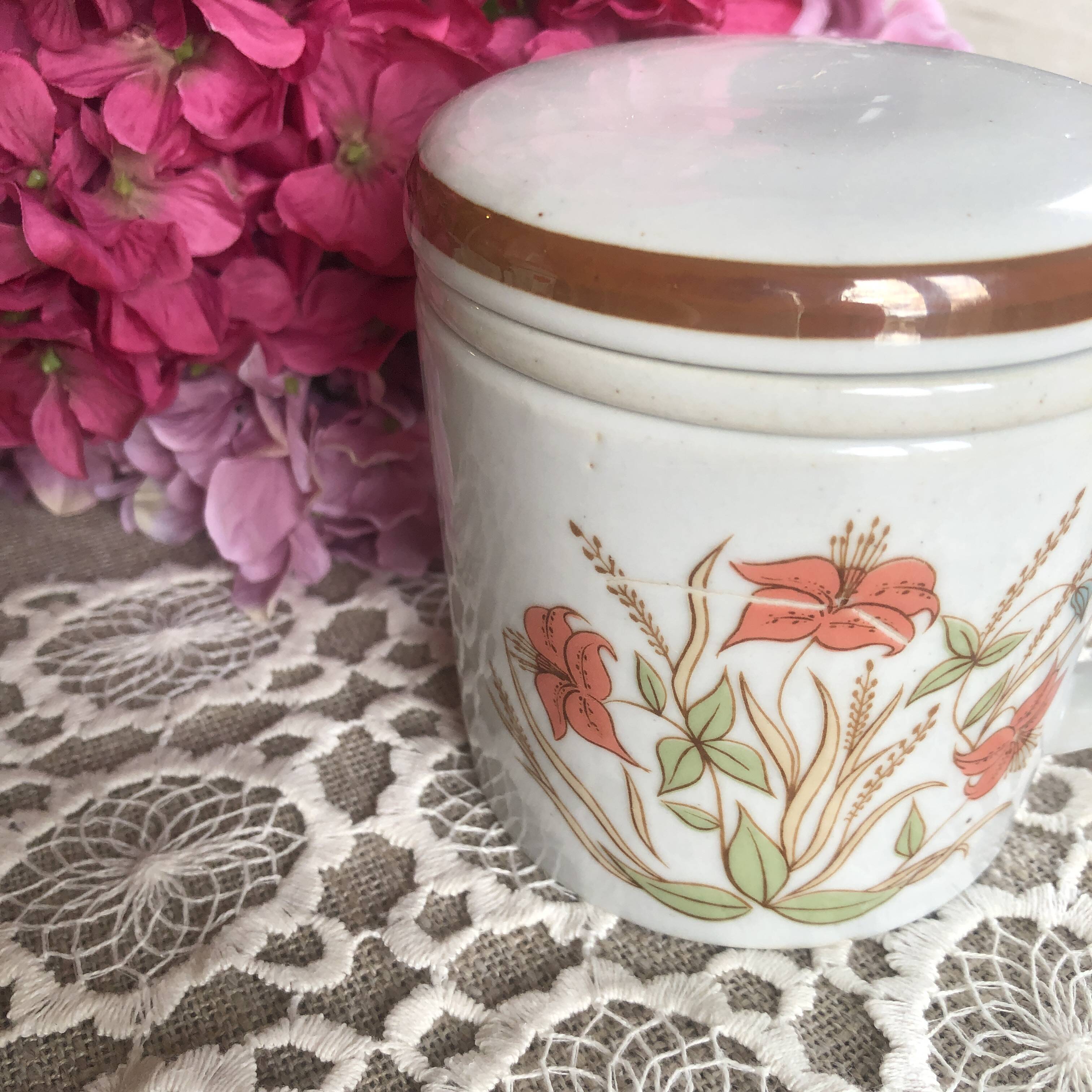 Orange flower stoneware tea pot