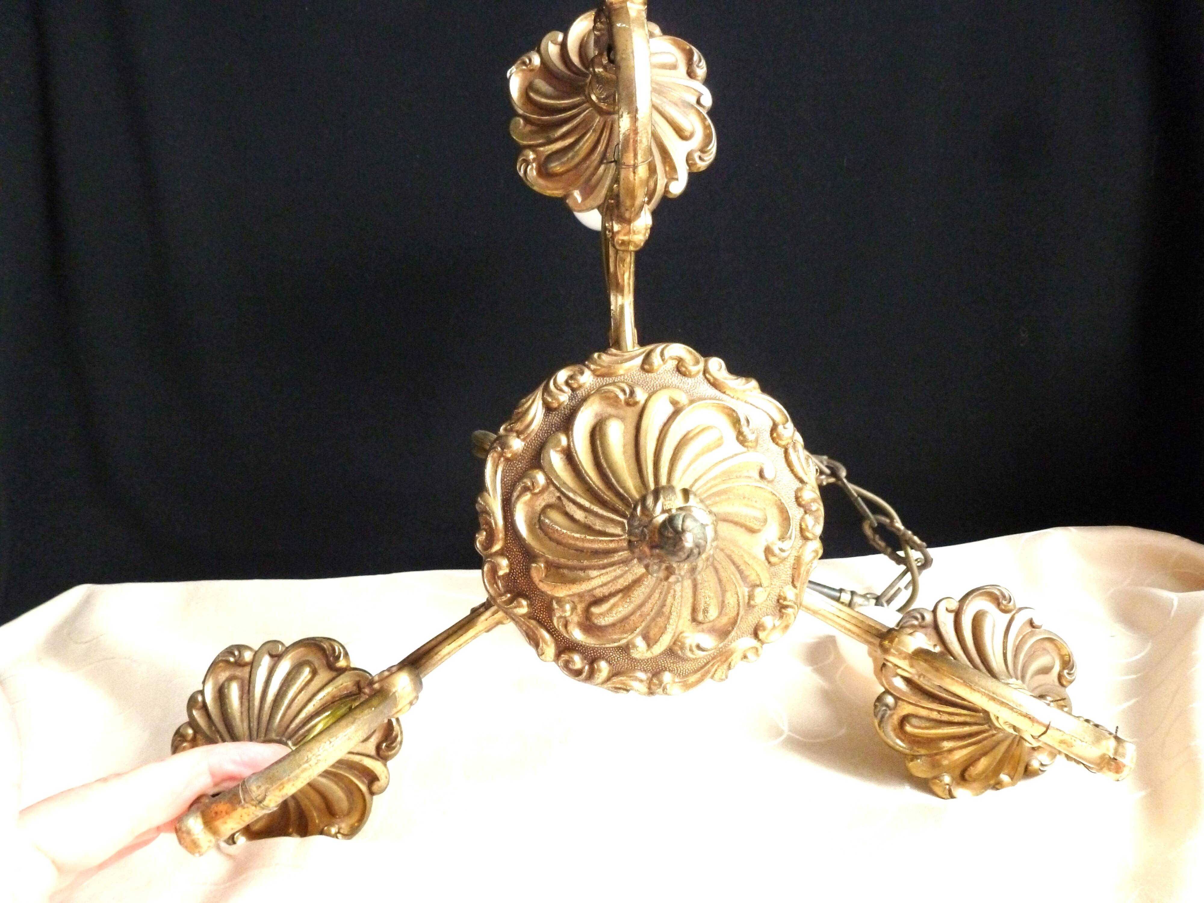 Bronze chandelier, 3-arm bronze pendant light, living room light.