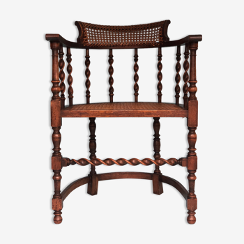 Edwardian barley twist corner chair with cane 19th century