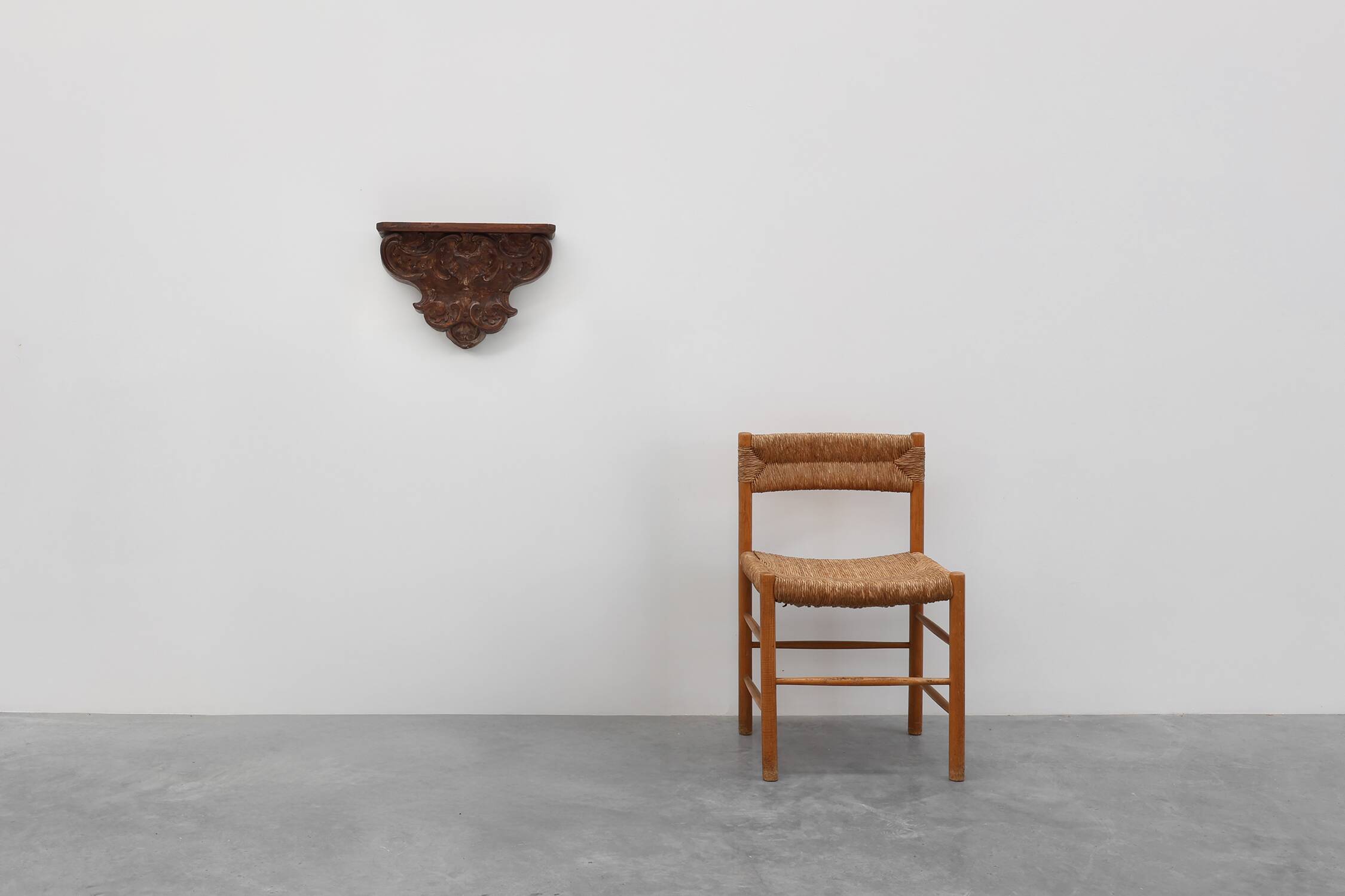 Antique wooden wall mounted carved console, France ca. 1850