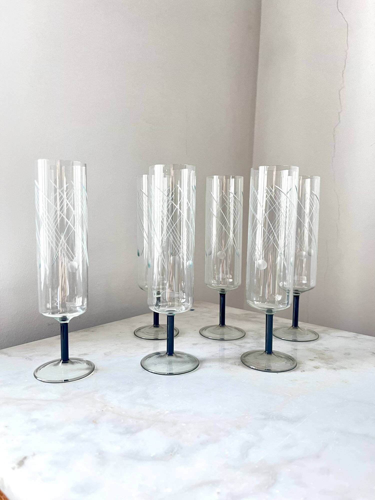 Set of 6 Art Deco Glasses – Vintage Champagne Cocktail Glasses