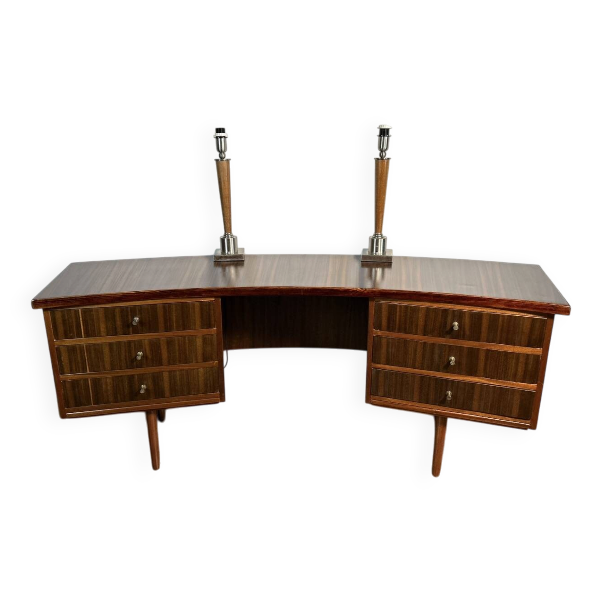 Mid Century Retro Vintage Walnut executive Desk by Morris of Glasgow curved