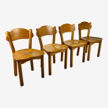 Ensemble de 4 chaises de salle à manger en chêne moderniste, années 1960
