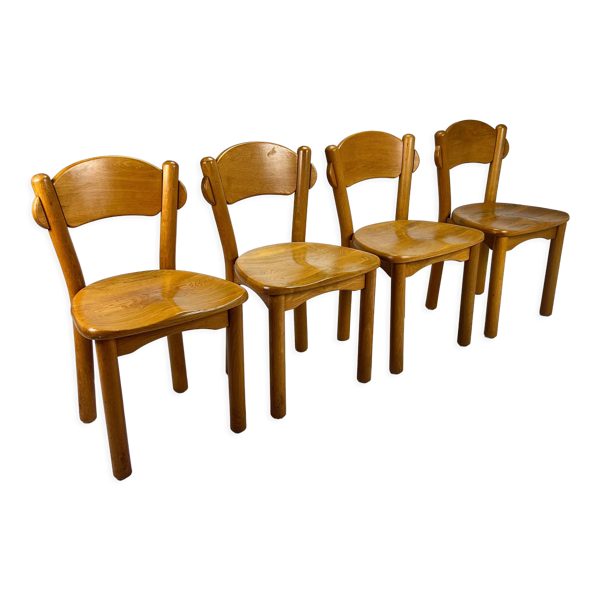 Ensemble de 4 chaises de salle à manger en chêne moderniste, années 1960