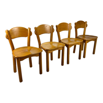 Ensemble de 4 chaises de salle à manger en chêne moderniste, années 1960