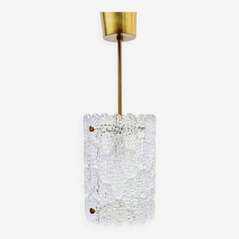 Mid-Century Scandinavian Crystal Glass & Brass Ceiling Light by Carl Fagerlund for Orrefors, 1960s