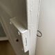 Vintage Parisian wardrobe painted in linen white, one door, three shelves