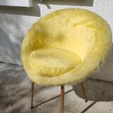 Yellow basket chair, spindle legs