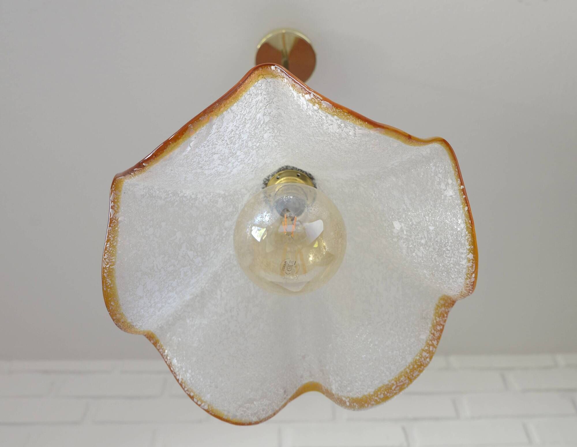 Hand Blown Murano Glass Pendant Light – Amber Rim, 1970s Italy Design